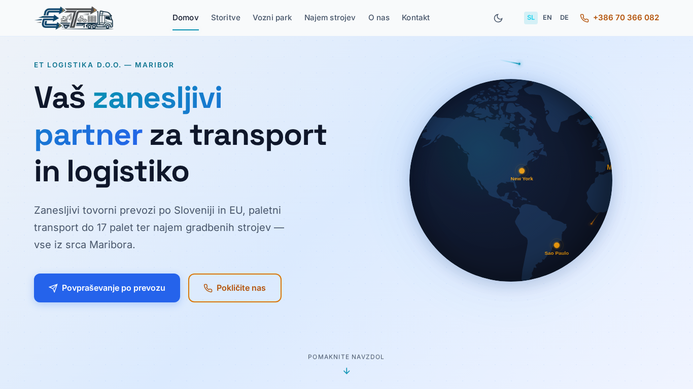 Naslovna stran z glavnim sporočilom o transportu in logistiki